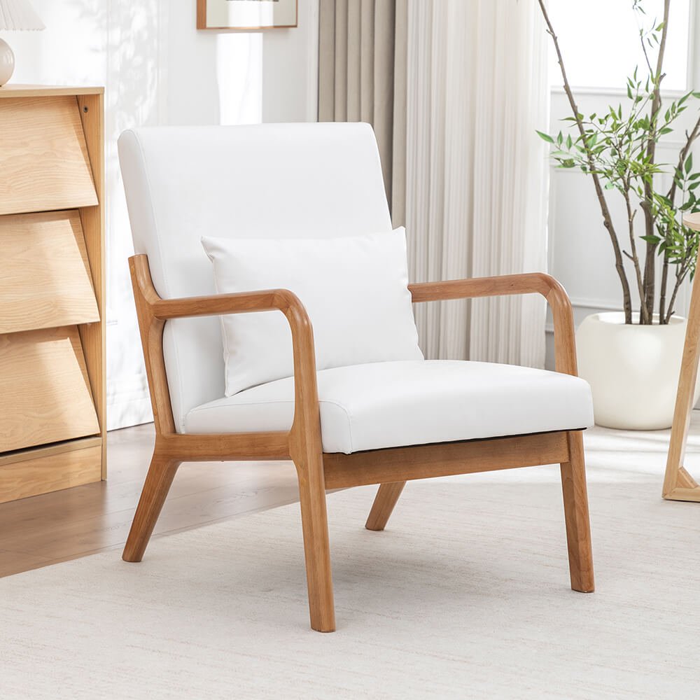SEYNAR Mid-Century PU Leather Accent Chair with Lumbar Pillow(Single/Set of 2)