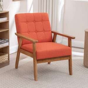 SEYNAR Mid-Century Linen Button-Tufted Accent Chair with Solid Wood Frame(Single/Set of 2)