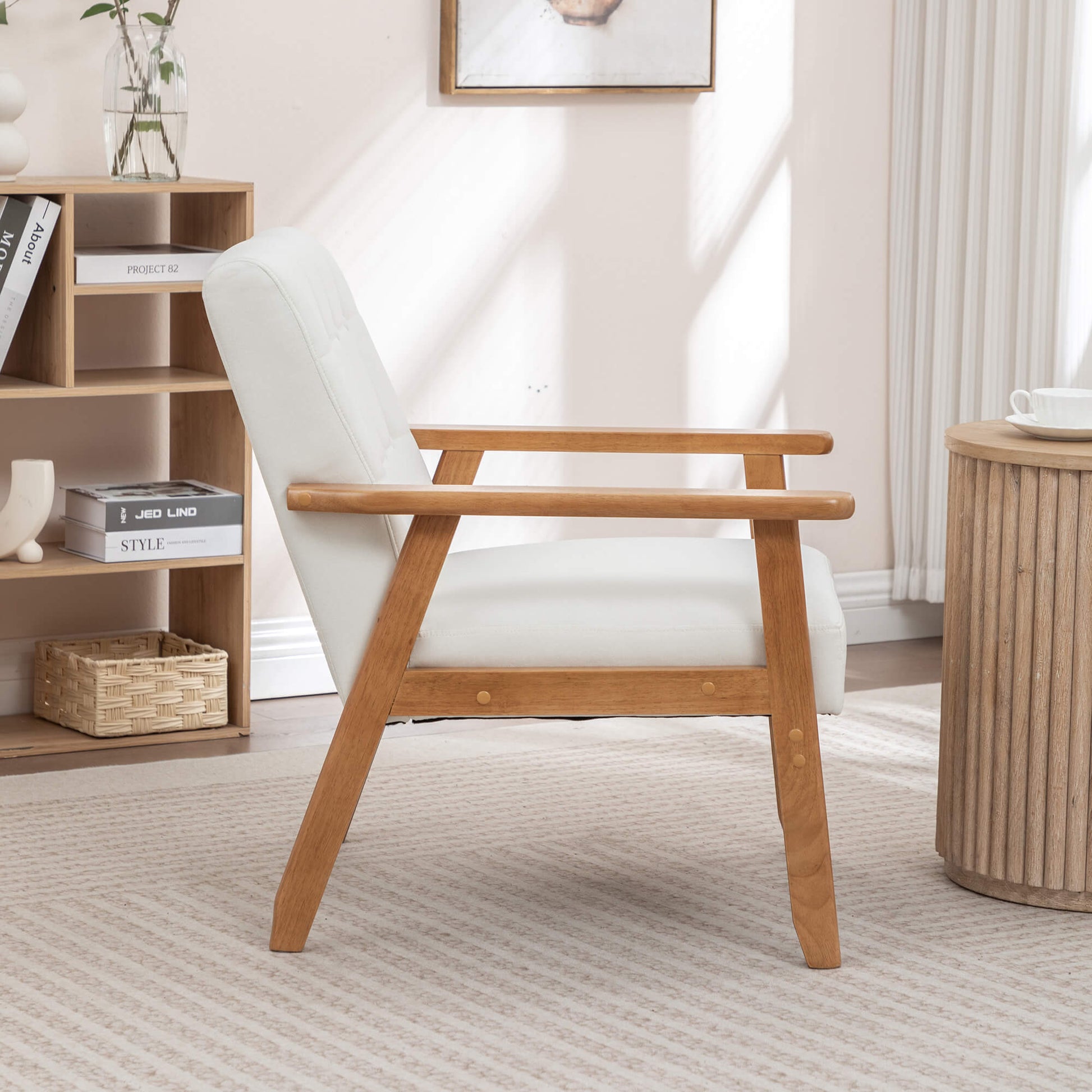 SEYNAR Mid-Century Linen Button-Tufted Accent Chair with Solid Wood Frame(Single/Set of 2)