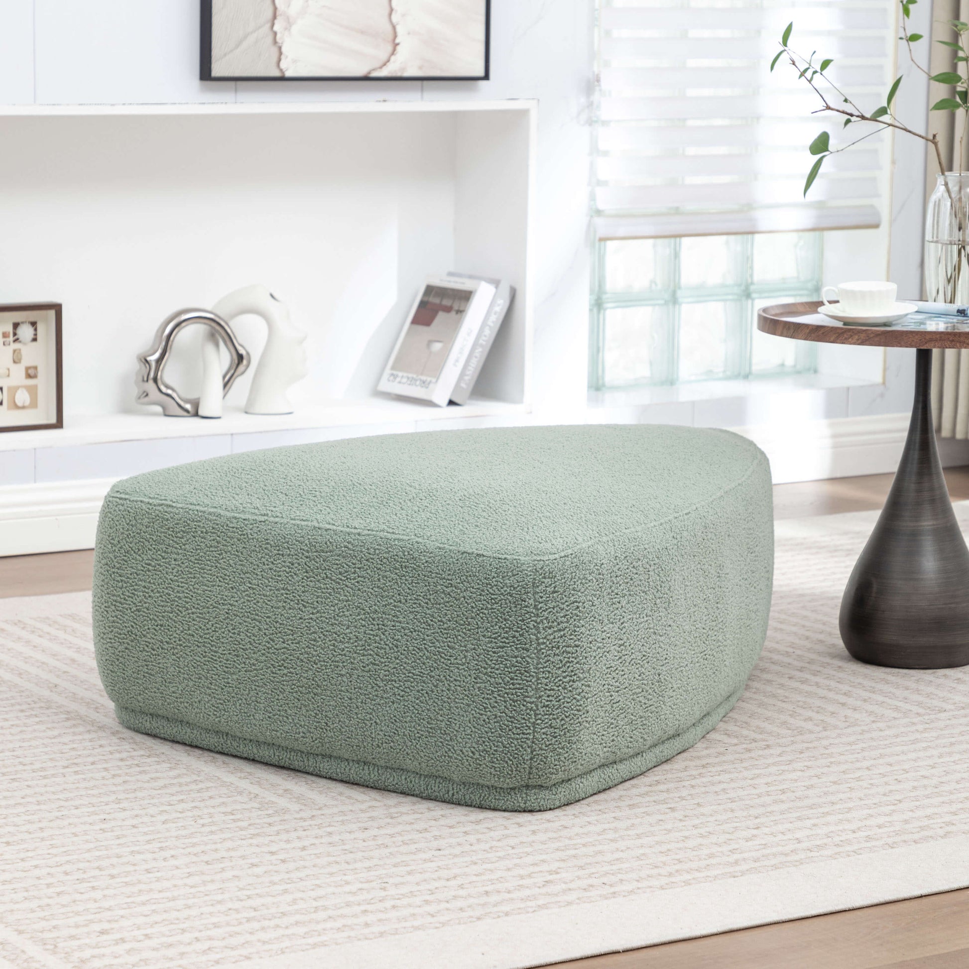 SEYNAR Modern 43'' Teddy Fabric Ottoman Bench
