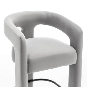 SEYNAR Modern Velvet 34.6''H Fixed Height Open-Back Bar Stool with Metal Footrest(Single/Set of 2)