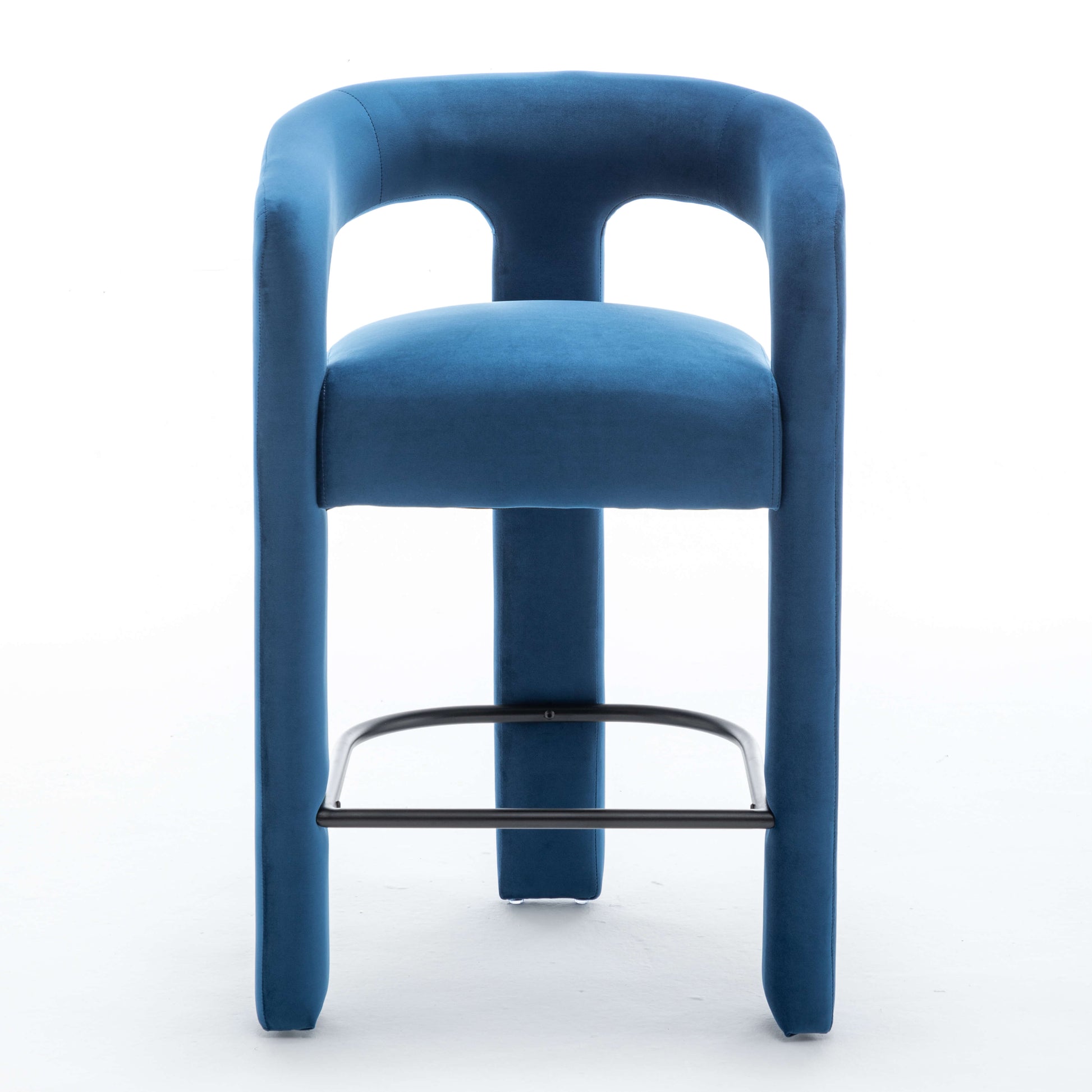 SEYNAR Modern Velvet 34.6''H Fixed Height Open-Back Bar Stool with Metal Footrest(Single/Set of 2)