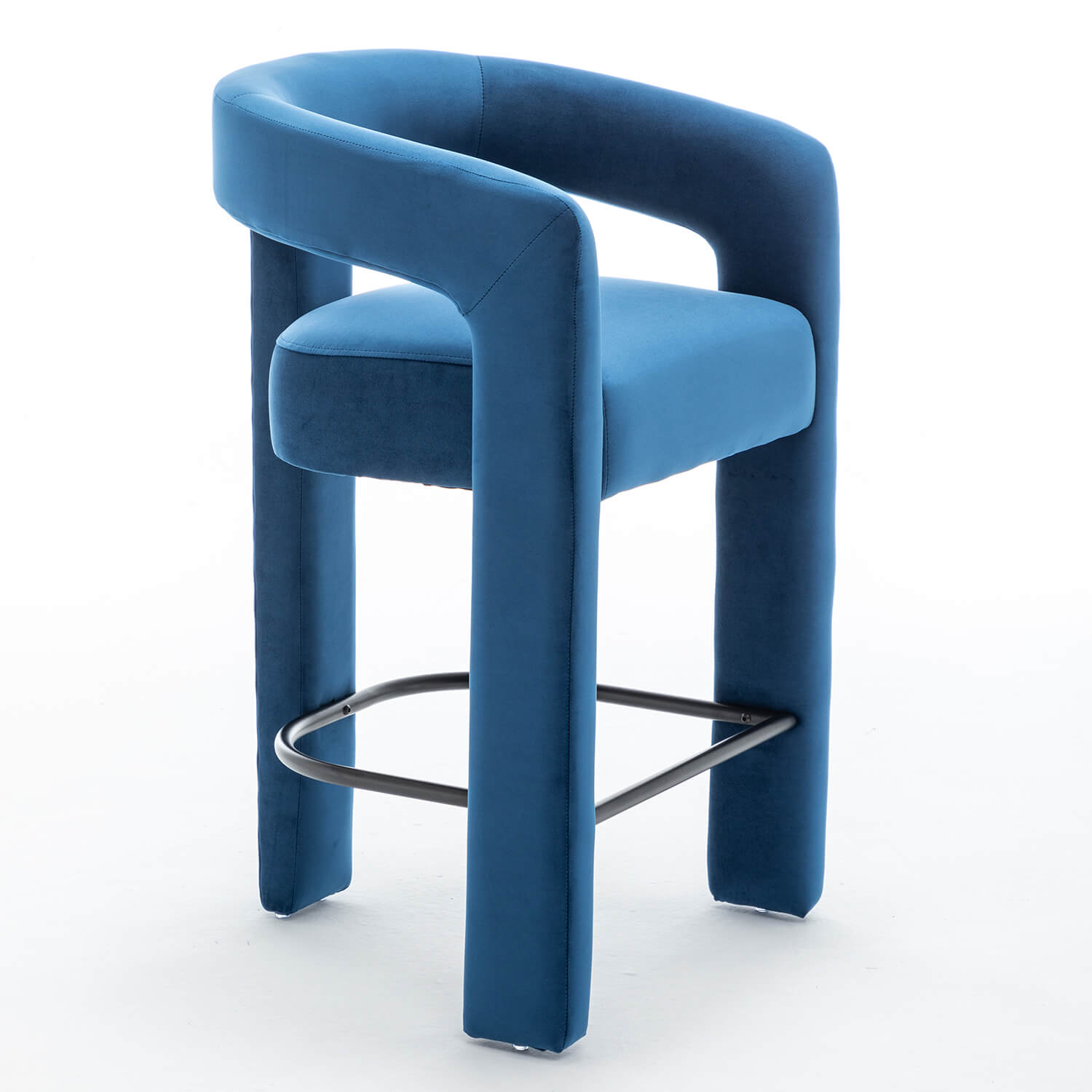 SEYNAR Modern Velvet 34.6''H Fixed Height Open-Back Bar Stool with Metal Footrest(Single/Set of 2)