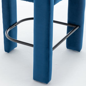 SEYNAR Modern Velvet 34.6''H Fixed Height Open-Back Bar Stool with Metal Footrest(Single/Set of 2)