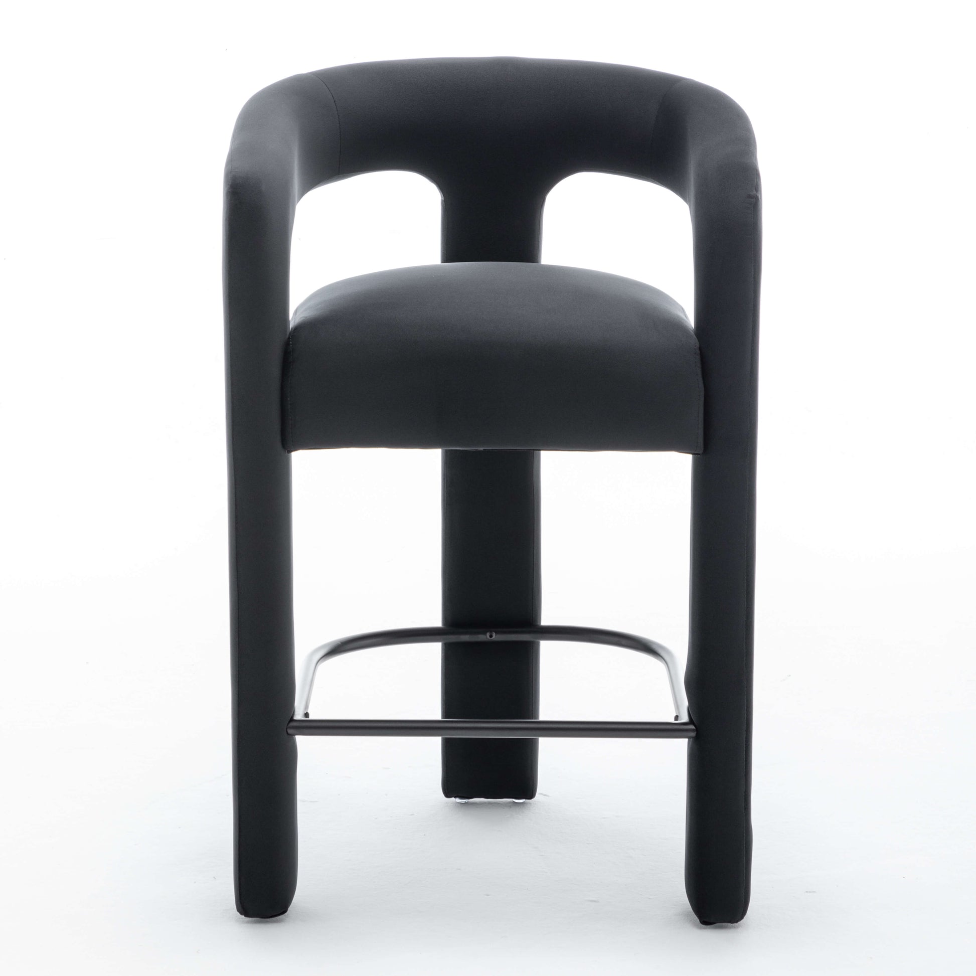 SEYNAR Modern Velvet 34.6''H Fixed Height Open-Back Bar Stool with Metal Footrest(Single/Set of 2)
