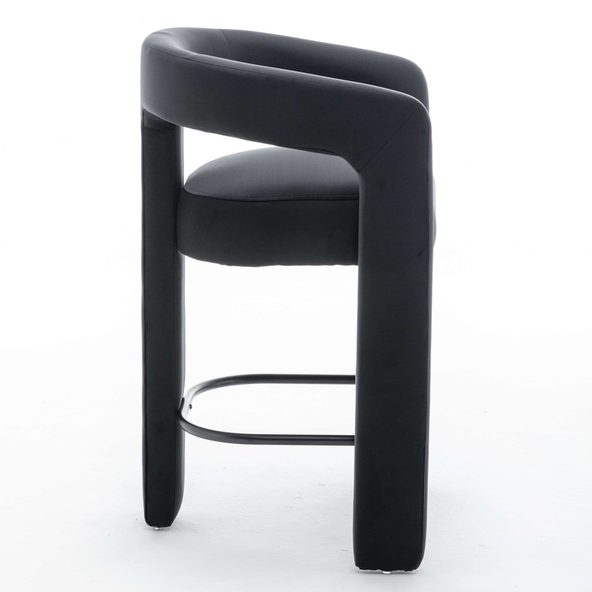 SEYNAR Modern Velvet 34.6''H Fixed Height Open-Back Bar Stool with Metal Footrest(Single/Set of 2)