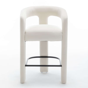 SEYNAR Modern Velvet 34.6''H Fixed Height Open-Back Bar Stool with Metal Footrest(Single/Set of 2)