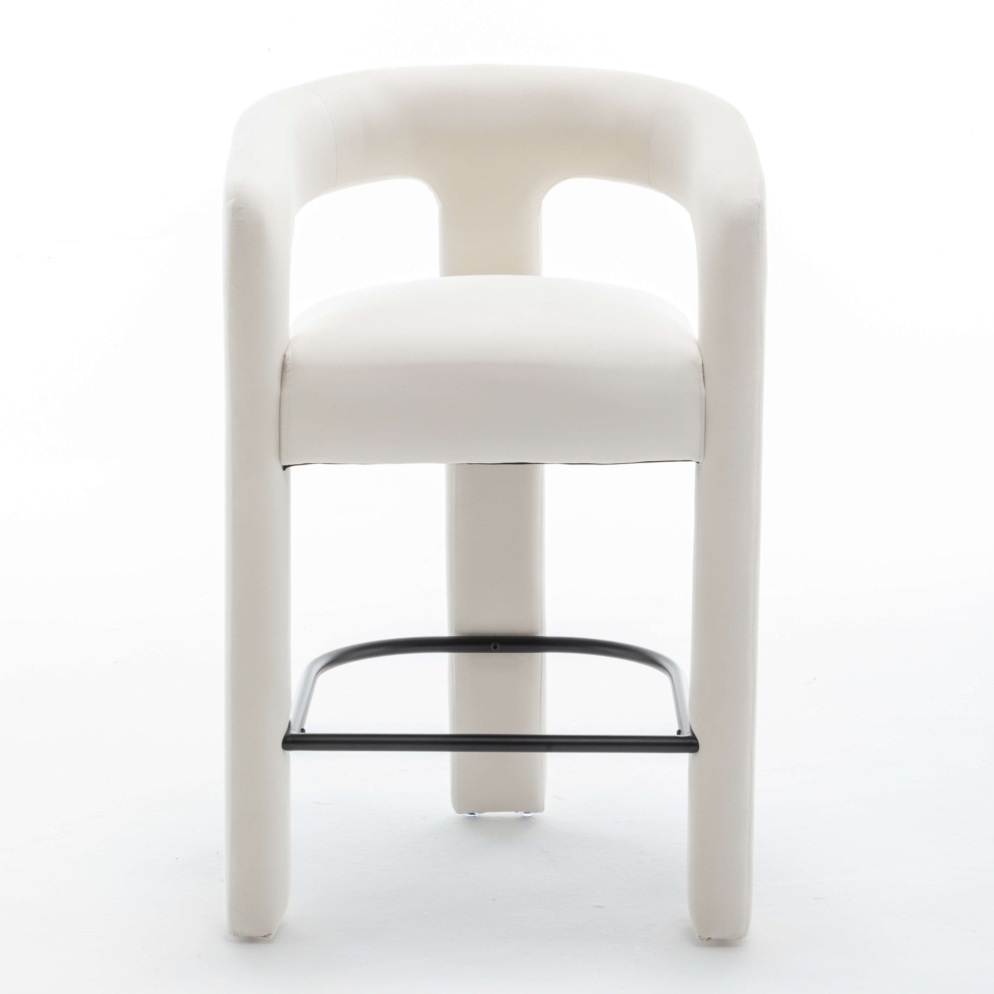 SEYNAR Modern Velvet 34.6''H Fixed Height Open-Back Bar Stool with Metal Footrest(Single/Set of 2)