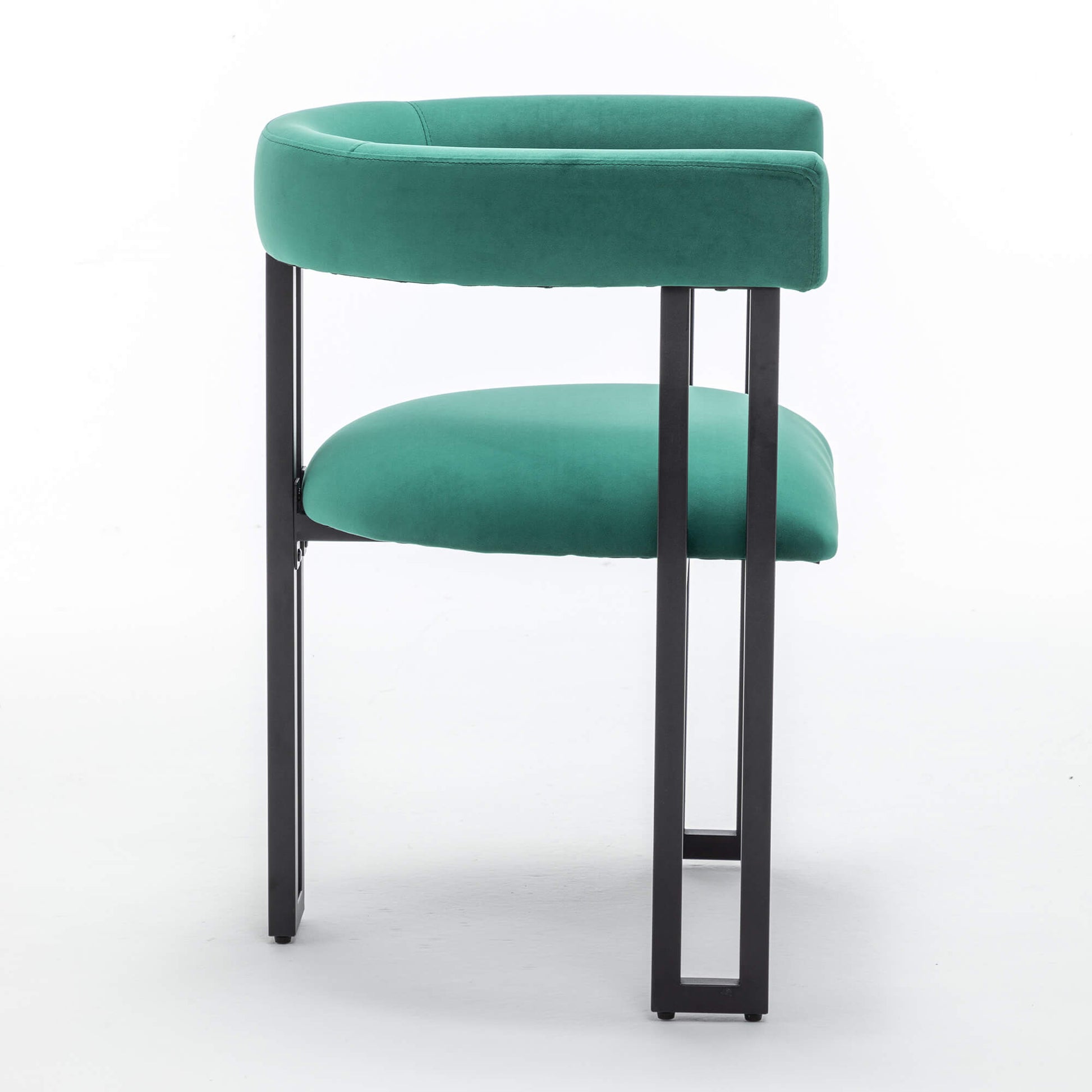 SEYNAR Modern Velvet Dining Chairs Set of 2, Curved Barrel Back Upholstered Armchairs with Black Metal Frame for Dining Room