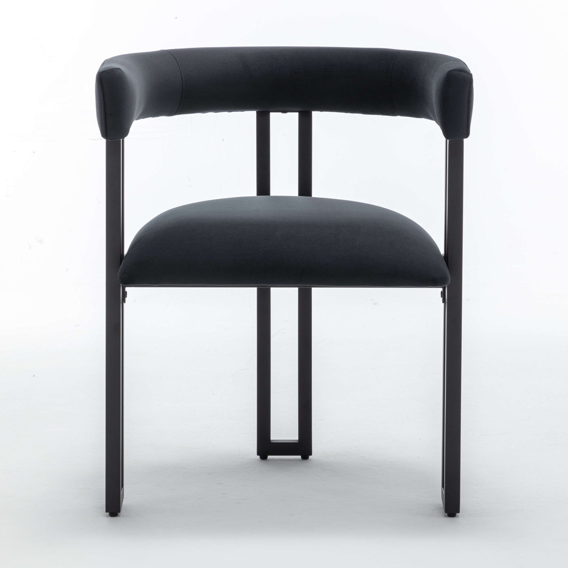 SEYNAR Modern Velvet Dining Chairs Set of 2, Curved Barrel Back Upholstered Armchairs with Black Metal Frame for Dining Room