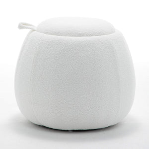 SEYNAR 25" Faux Sherling Round Storage Ottoman - Large Cozy Bouclé Footrest Stool