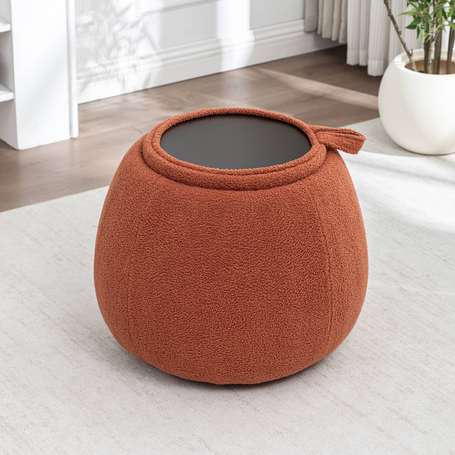 SEYNAR 25" Faux Sherling Round Storage Ottoman - Large Cozy Bouclé Footrest Stool