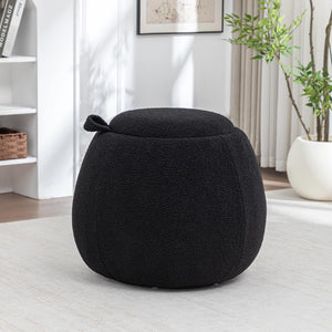 SEYNAR 25" Faux Sherling Round Storage Ottoman - Large Cozy Bouclé Footrest Stool