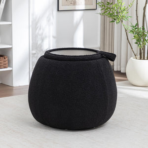 SEYNAR 25" Faux Sherling Round Storage Ottoman - Large Cozy Bouclé Footrest Stool