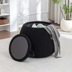 SEYNAR 25" Faux Sherling Round Storage Ottoman - Large Cozy Bouclé Footrest Stool