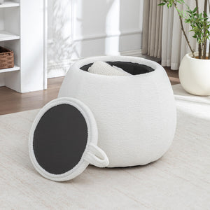 SEYNAR 25" Faux Sherling Round Storage Ottoman - Large Cozy Bouclé Footrest Stool