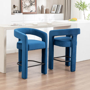 SEYNAR Modern Velvet 34.6''H Fixed Height Open-Back Bar Stool with Metal Footrest(Single/Set of 2)