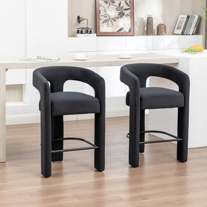 SEYNAR Modern Velvet 34.6''H Fixed Height Open-Back Bar Stool with Metal Footrest(Single/Set of 2)