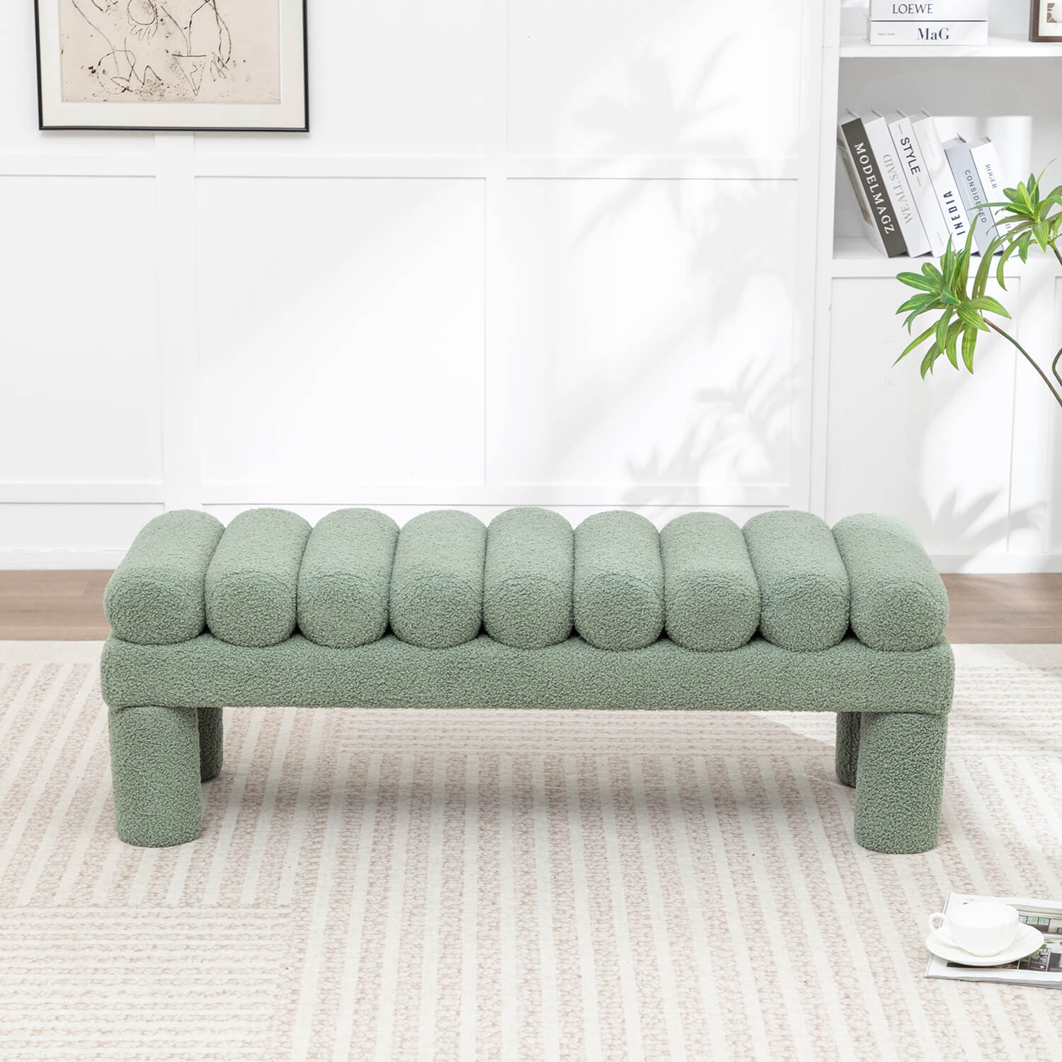 SEYNAR Modern Teddy Velvet Upholstered Rentangle Ottoman