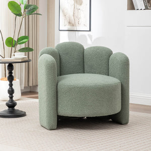 SEYNAR Modern Glam Faux Sherpa Upholstered Round Accent Chair with Flower Shaped Back Design(Single/Set of 2)