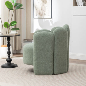 SEYNAR Modern Glam Faux Sherpa Upholstered Round Accent Chair with Flower Shaped Back Design(Single/Set of 2)