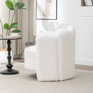 SEYNAR Modern Glam Faux Sherpa Upholstered Round Accent Chair with Flower Shaped Back Design(Single/Set of 2)