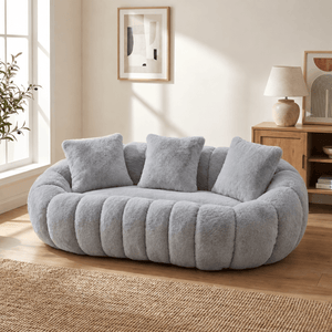 SEYNAR 75" Modern Loveseat Sofa with 3 Pillows, Cozy Faux Fur Double Couch for Living Room