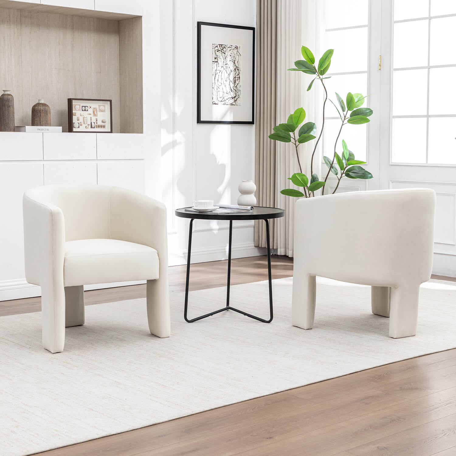 SEYNAR Modern Velvet Accent Chair, Upholstered Barrel Chair with Unique Solid Base for Living Room Soft Club Chair(Single/Set of 2/4/6)