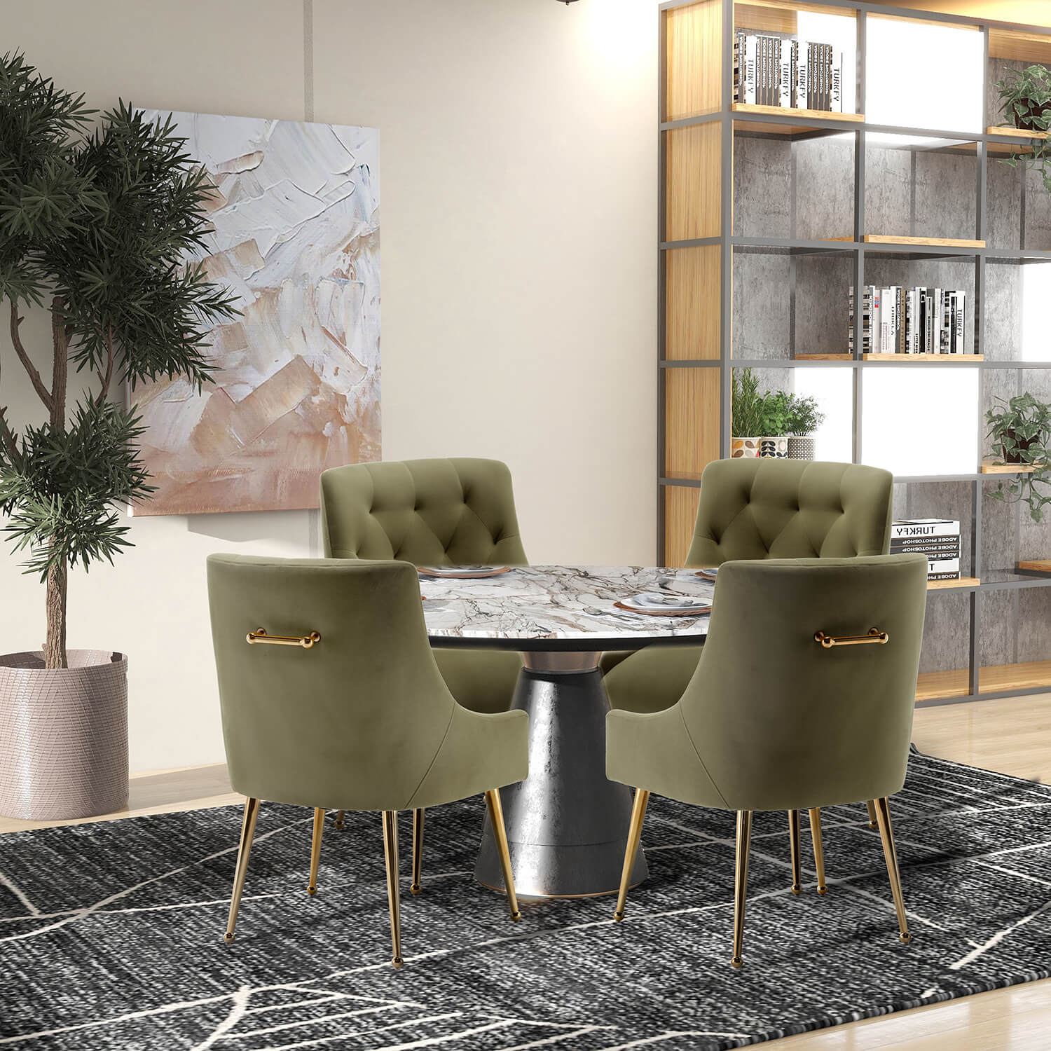SEYNAR Modern Dining Chairs Set of 2/4/6, Upholstered Accent Chair Tufted Back Armless Chair with Back Pull
