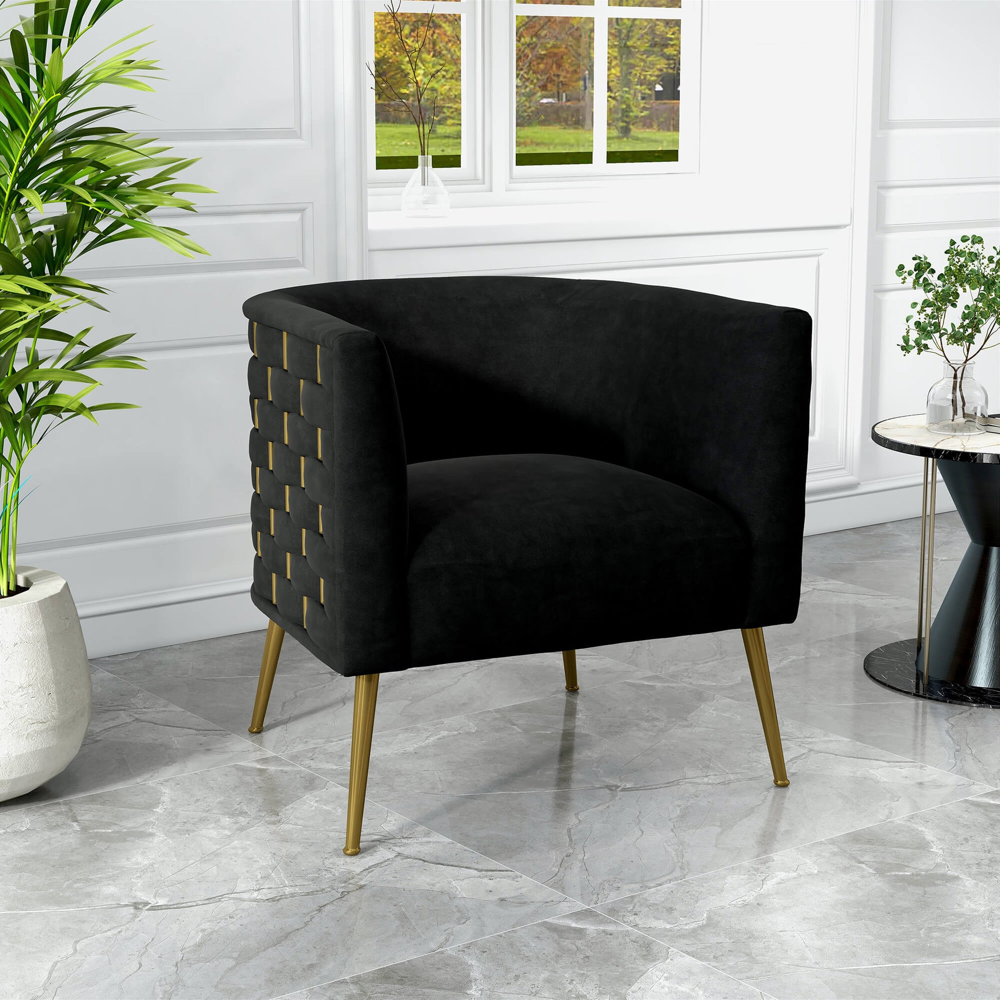 SEYNAR Mid-Century Modern Velvet Barrel Accent Chair, Round Upholstered Living Room Chair with Gold Finish Metal Base(Single/Set of 2)