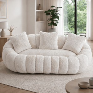 SEYNAR 75" Modern Loveseat Sofa with 3 Pillows, Cozy Faux Fur Double Couch for Living Room