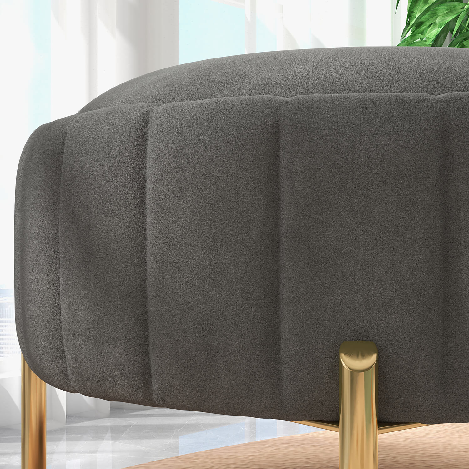 SEYNAR Modern Velvet Round Storage Ottoman with Gold Legs