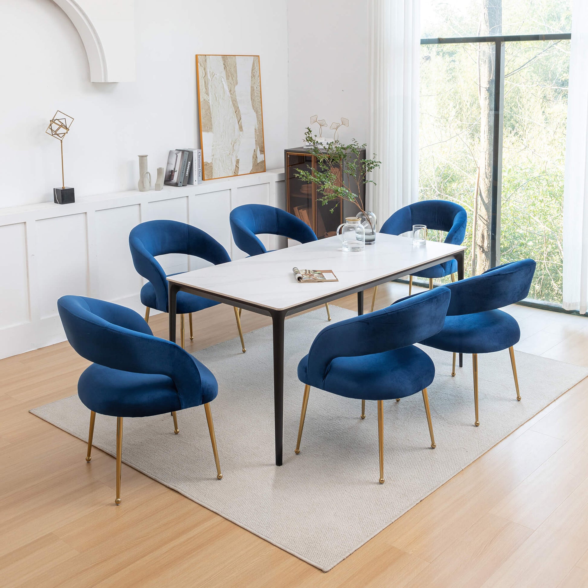 SEYNAR Mid Century Modern Velvet Upolstered Open-Back Dining Chair Set of 2/4/6
