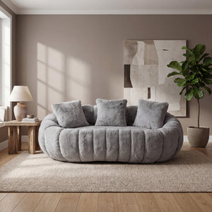 SEYNAR 75" Modern Loveseat Sofa with 3 Pillows, Cozy Faux Fur Double Couch for Living Room
