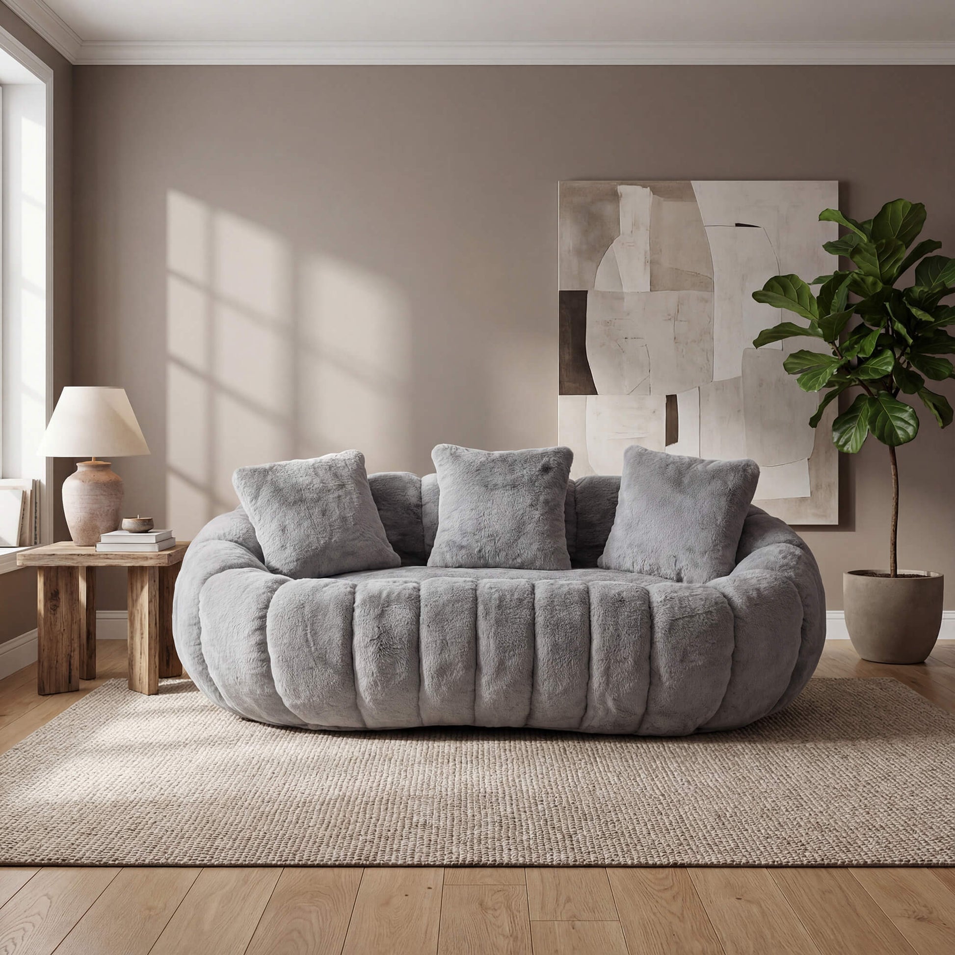 SEYNAR 75" Modern Loveseat Sofa with 3 Pillows, Cozy Faux Fur Double Couch for Living Room