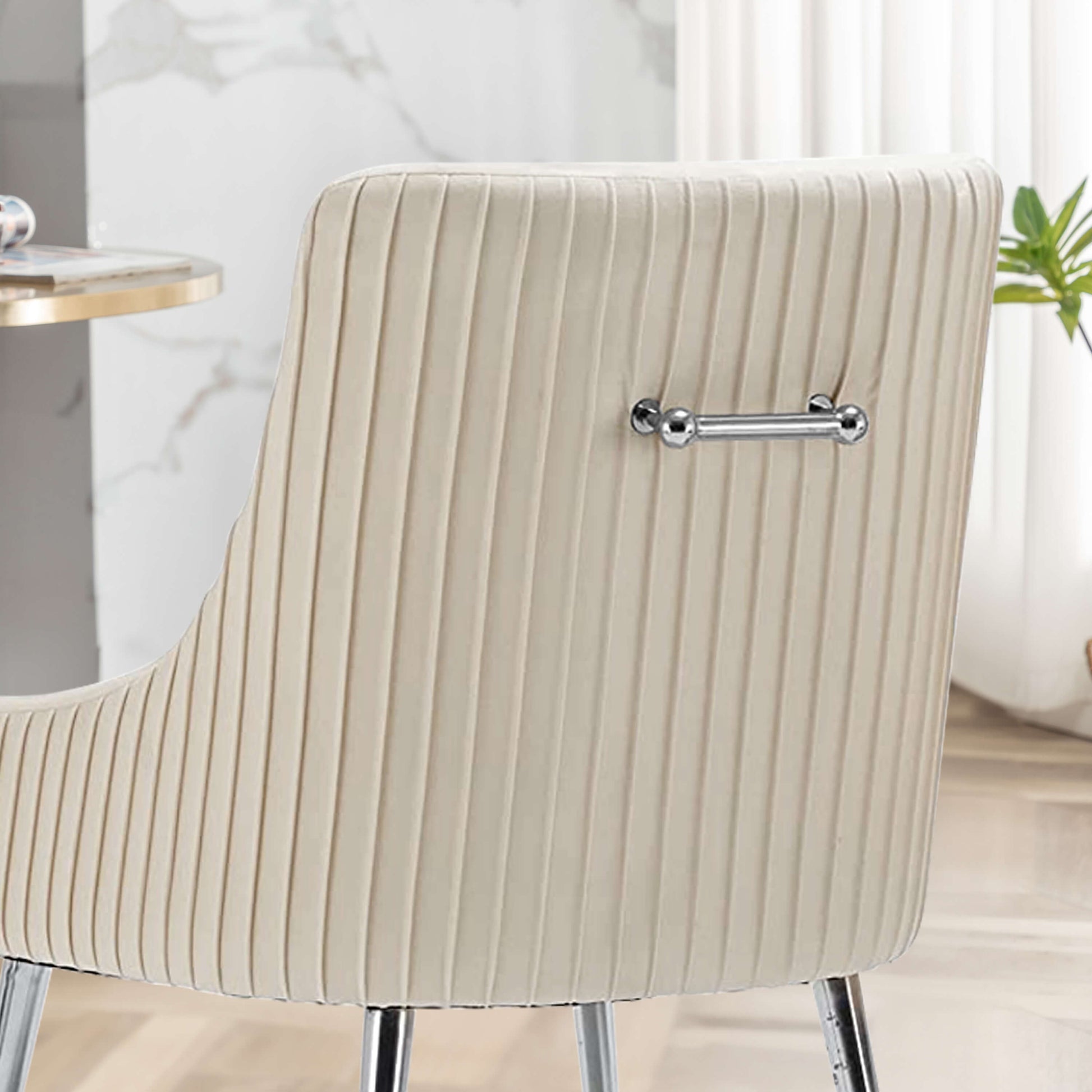 SEYNAR Modern Velvet Pleated Finish Back Dining Chair Set of 2/4/6 with Rear Handle