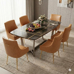 SEYNAR Modern Glam PU Leather Dining Chair or Vanity Chair Set of 2/4/6 with Rear Handle