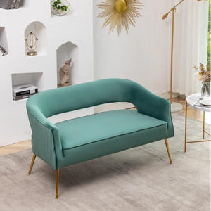 SEYNAR Modern 51'' Velvet Tufted Loveseat Open Back with Golden Metal Legs