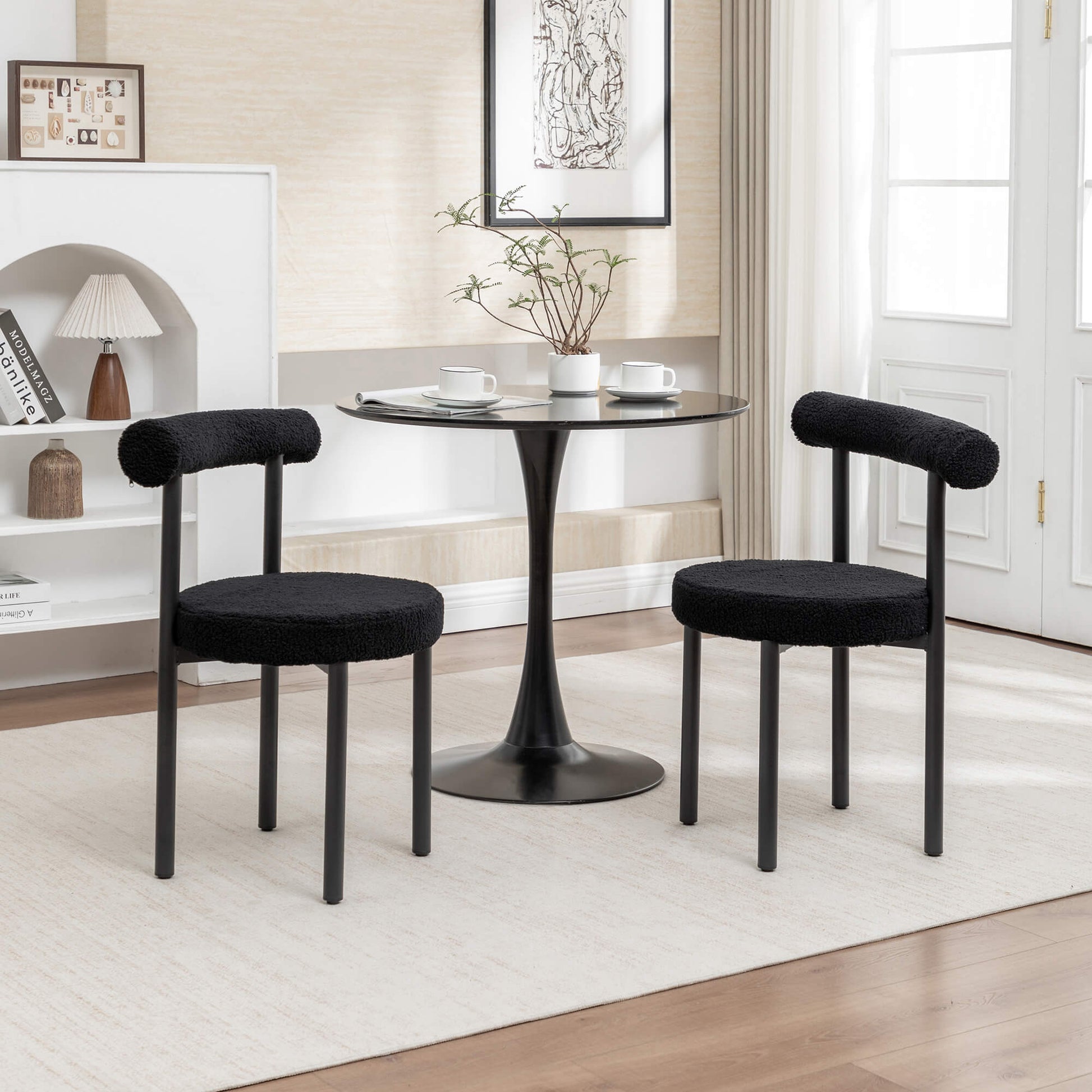 SEYNAR Modern Teddy Fabric Dining Chairs Set of 2/4/6, Minimalist Boucle Chairs
