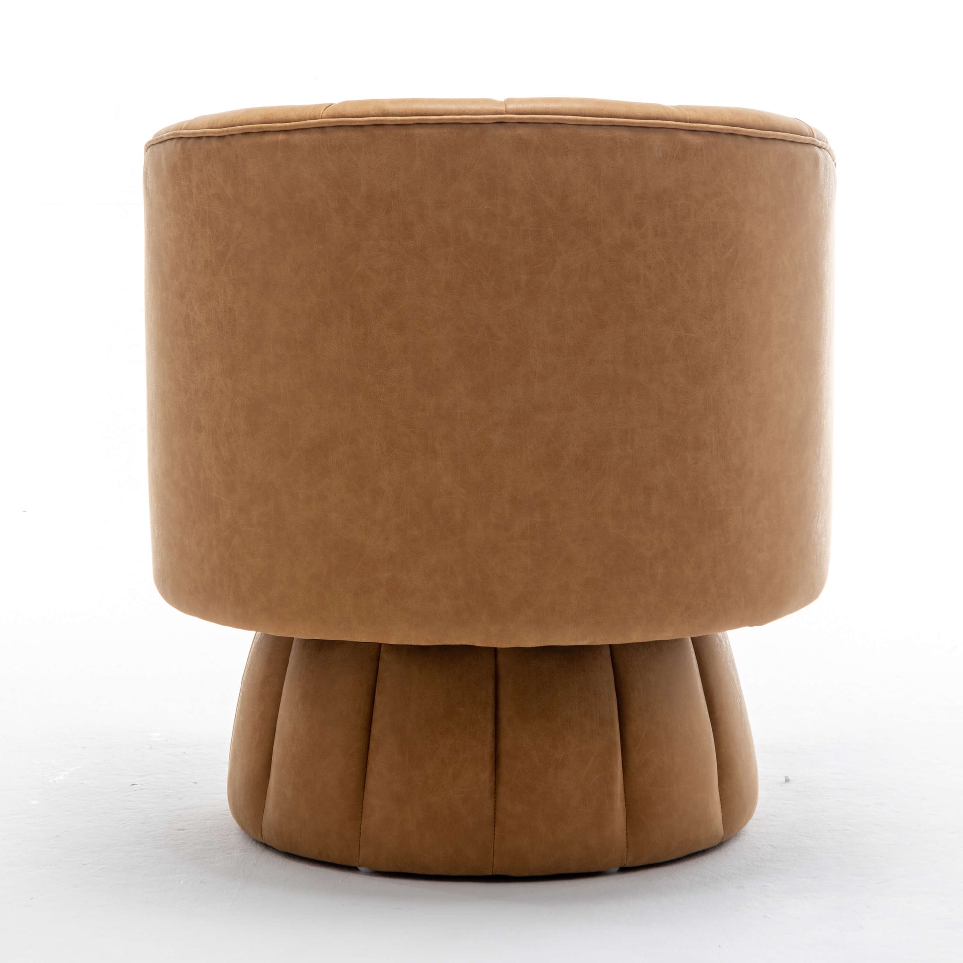 SEYNAR Mid-Century Swivel PU Leather Tufted Round Accent Barrel Chair