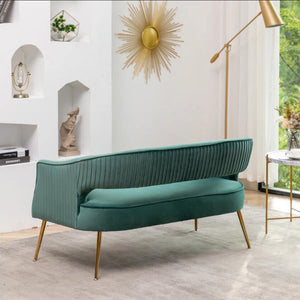 SEYNAR Modern 51'' Velvet Tufted Loveseat Open Back with Golden Metal Legs
