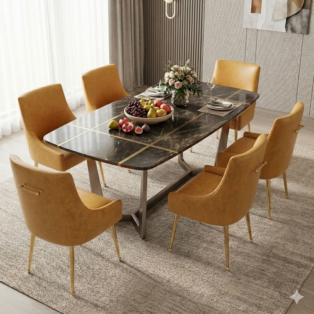 SEYNAR Modern Glam PU Leather Dining Chair or Vanity Chair Set of 2/4/6 with Rear Handle
