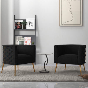 SEYNAR Mid-Century Modern Velvet Barrel Accent Chair, Round Upholstered Living Room Chair with Gold Finish Metal Base(Single/Set of 2)