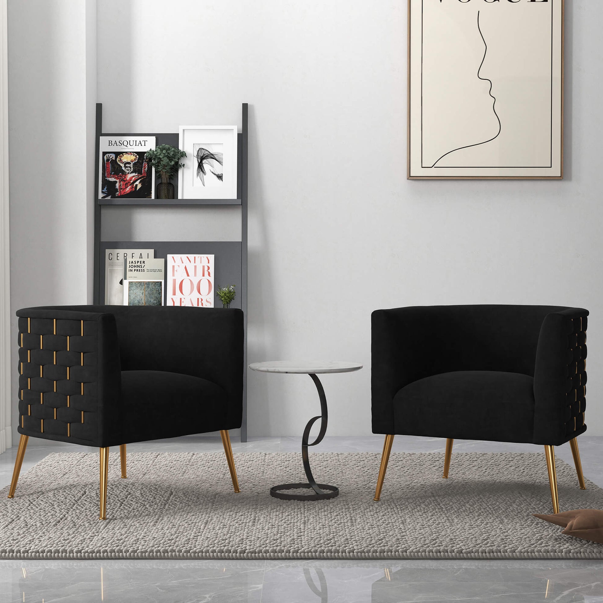 SEYNAR Mid-Century Modern Velvet Barrel Accent Chair, Round Upholstered Living Room Chair with Gold Finish Metal Base(Single/Set of 2)