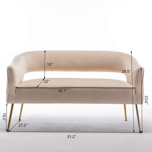 SEYNAR Modern 51'' Velvet Tufted Loveseat Open Back with Golden Metal Legs