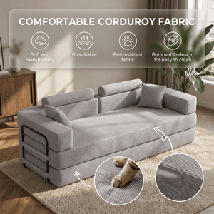 SEYNAR Corduroy Folding Sofa Bed, Memory Foam Compressed Sleeper Couch No Assembly