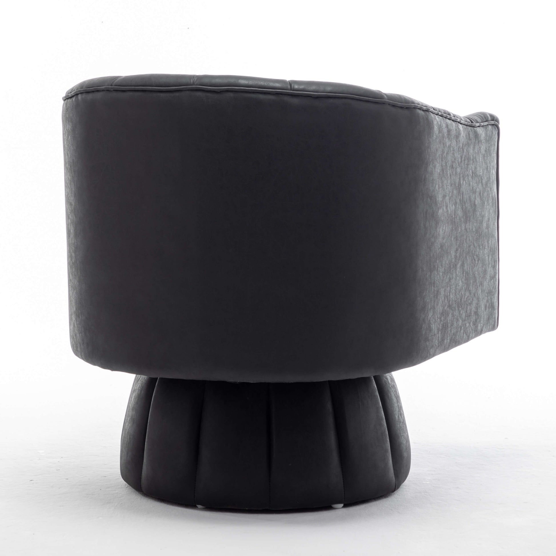 SEYNAR Mid-Century Swivel PU Leather Tufted Round Accent Barrel Chair