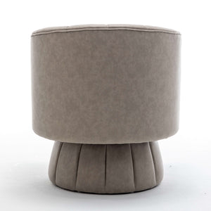 SEYNAR Mid-Century Swivel PU Leather Tufted Round Accent Barrel Chair