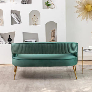 SEYNAR Modern 51'' Velvet Tufted Loveseat Open Back with Golden Metal Legs