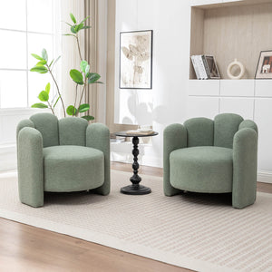 SEYNAR Modern Glam Faux Sherpa Upholstered Round Accent Chair with Flower Shaped Back Design(Single/Set of 2)
